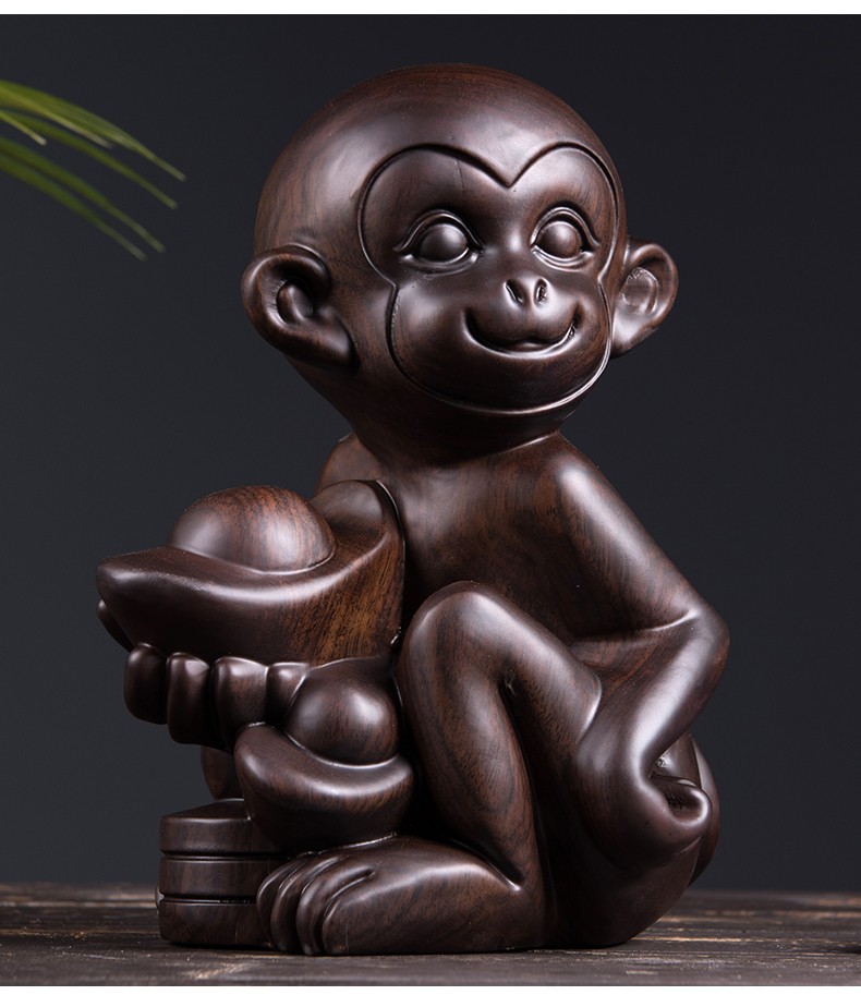 艺永轩黑檀木雕猴子摆件十二生肖属相猴家居客厅酒柜玄关董事长总经理