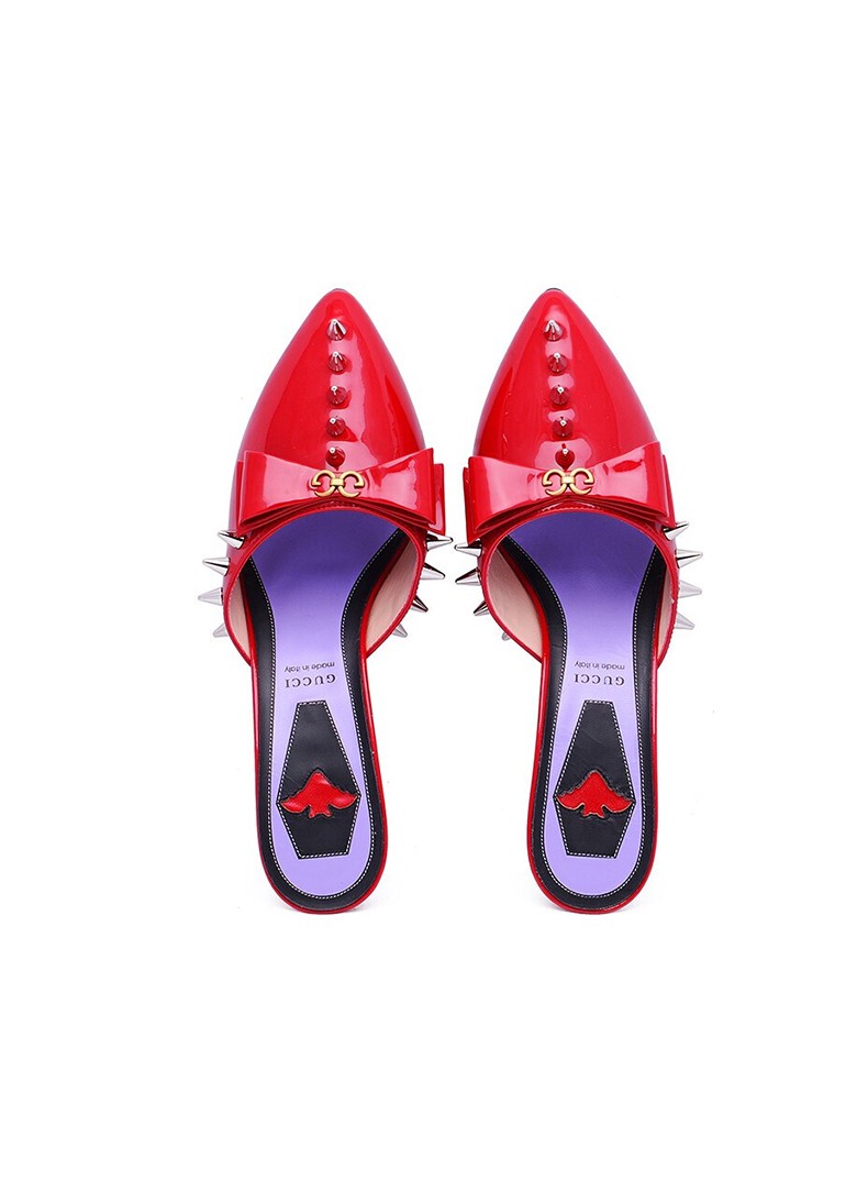 gucci古驰女鞋奢侈品女士铆钉双g蝴蝶结扣高跟凉鞋551325红色365码
