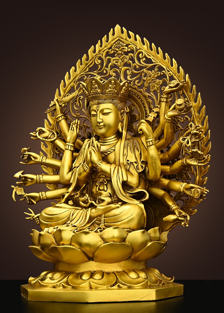 卓正纯铜千手观音菩萨摆件十八臂准提母佛像铜像密宗佛像鼠守护神家居