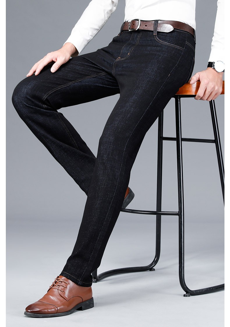 雅鹿牛仔裤男秋季新款加厚弹力长裤子时尚休闲百搭直筒裤男黑色33