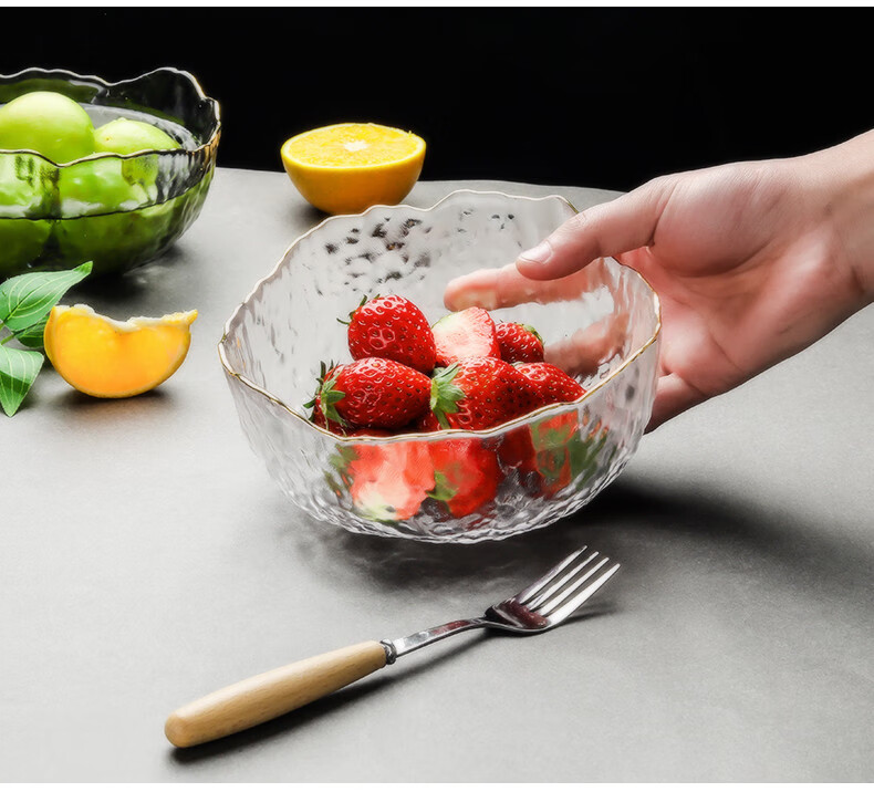 欧式水果盘轻奢水晶沙拉碗客厅创意果盘玻璃碗大中小号水果碗套装家用