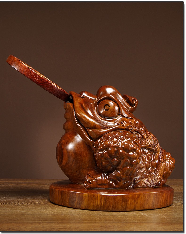 浣彩 花梨木雕金蟾摆件红木家居客厅酒柜装饰工艺品店铺收银台开业