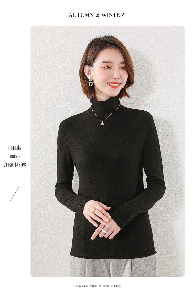 Hengyuanxiang 100% Pure Wool Women's Sweater Autumn Winter Turtleneck Thin Fashion Casual Knitwear Versatile Base Shirt Top 22