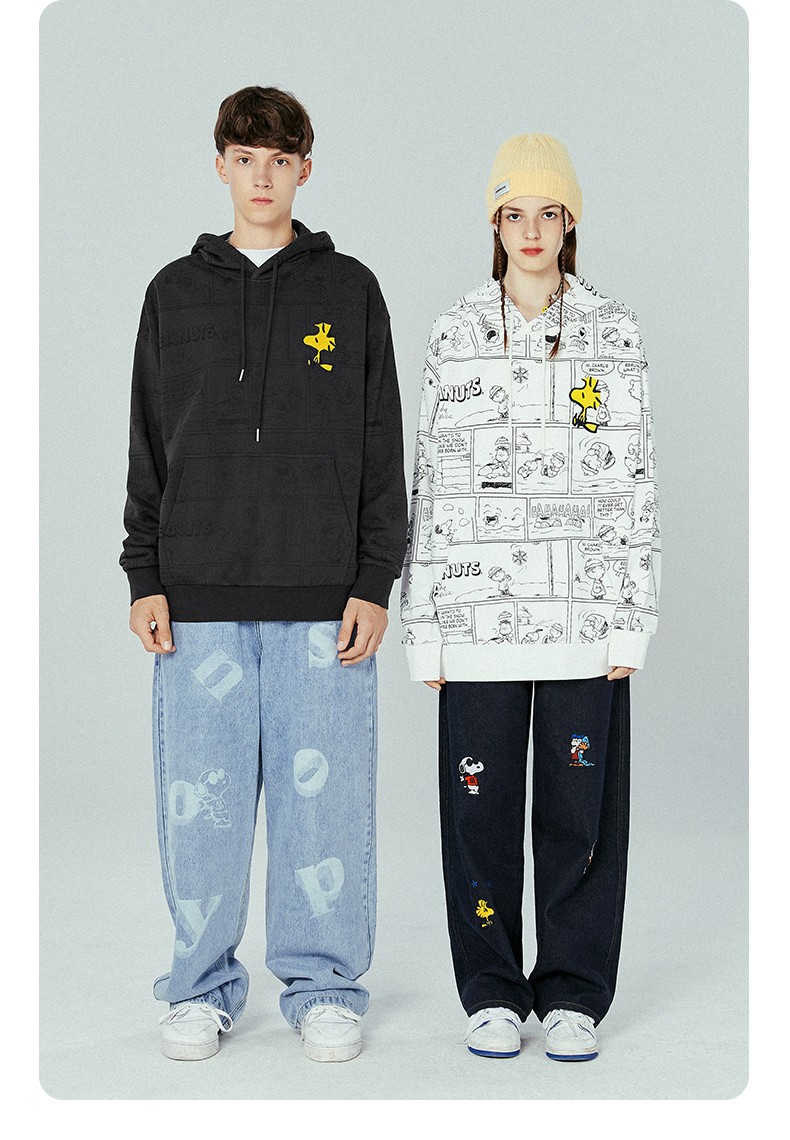 lilbetter史努比联名卫衣男秋季宽松连帽衫卡通满印衣服情侣装lb灰色