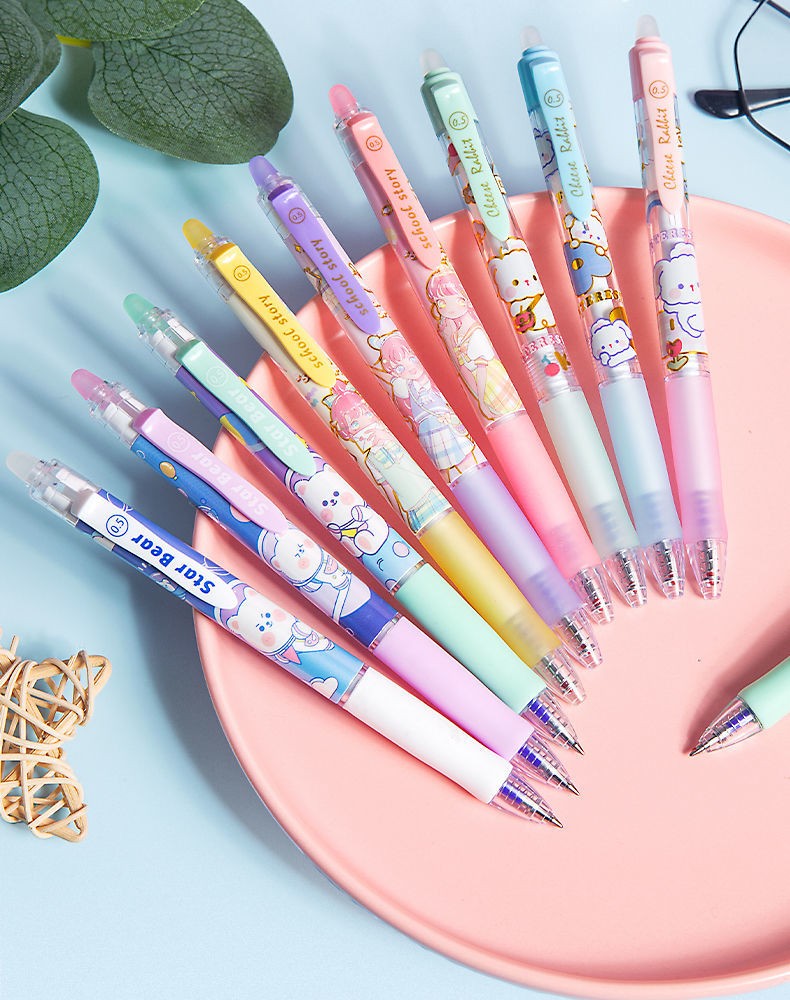 博比澳少女心按动可擦中性笔小三四五级摩易擦水笔0可爱仙气按动可擦