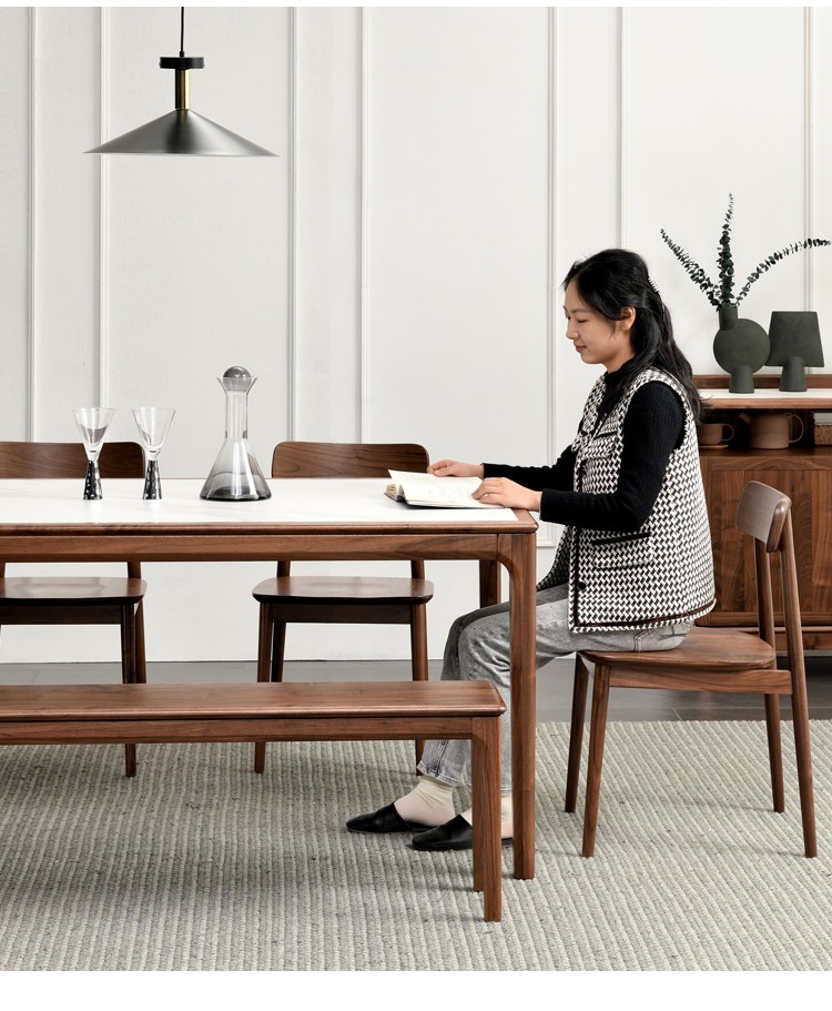 居桐北美黑胡桃木餐凳实木餐厅长凳客厅换鞋凳条凳黑胡桃木长凳北欧