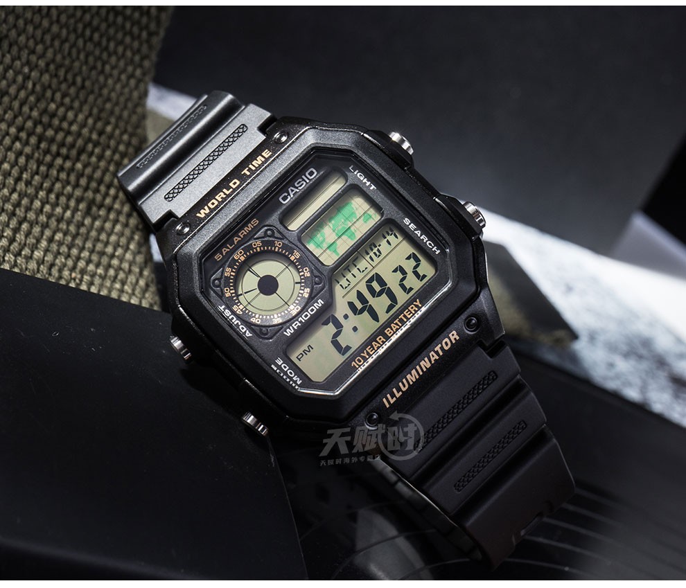 卡西欧casio手表小方块ins复古十年电力电子表多功能户外运动男表ae