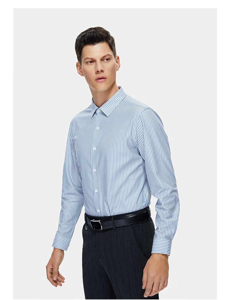 zero零度男装长袖衬衫男士商务休闲修身衬衣秋季款高级感条纹帅气2022