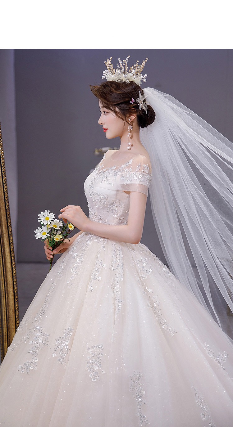 赫本风气质新娘主纱奢华重工高级2021新款质感大拖尾宫廷法式婚纱 齐