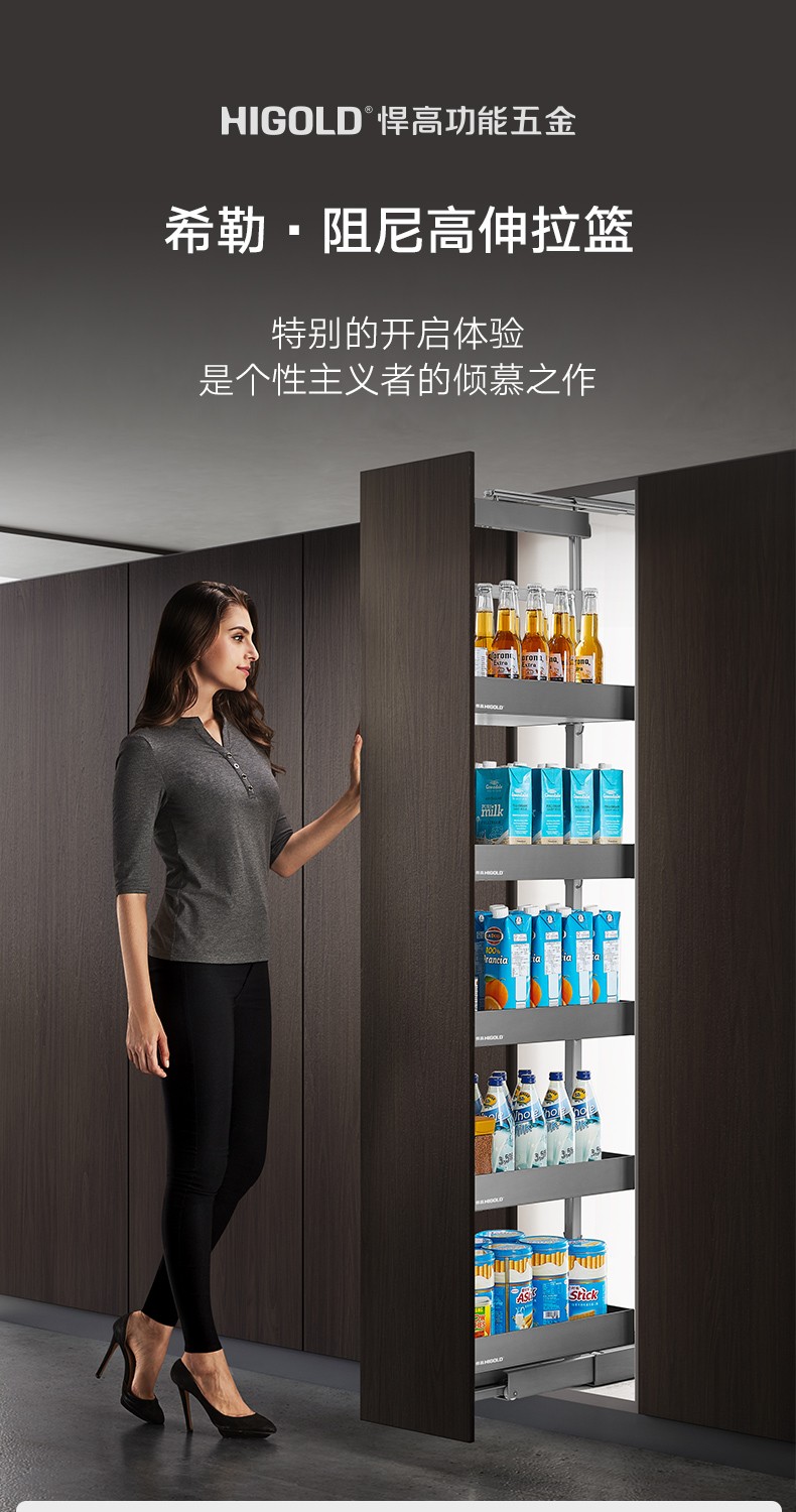 悍高higold希勒厨房橱柜高伸高柜拉篮厨房客厅收纳置物柜碗碟篮零食柜