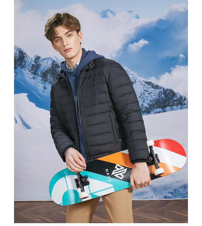 beanpole滨波冬季男士鹅绒服轻便拉链设计立领羽绒外套易穿搭 黑色