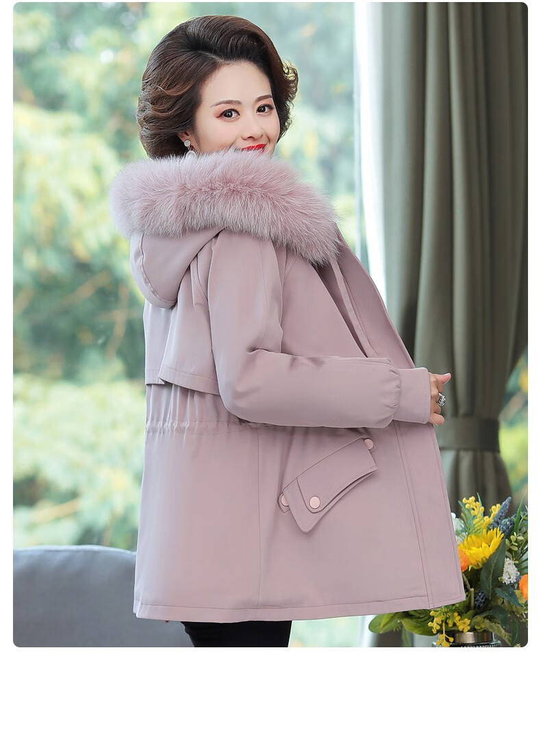 雪夕 妈妈装派克服棉衣外套女中老年女装冬装加绒加厚羽绒棉服中老年