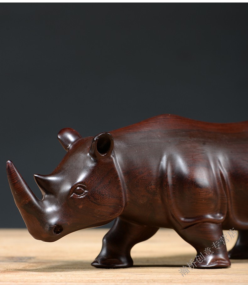辉航睿盛黑檀木雕犀牛摆件牛气冲天实木动物非洲办公家居客厅红木工艺