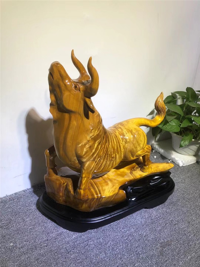 名态 金丝楠木牛气冲天大黄牛根雕艺术品小叶桢楠水波纹手工雕刻工艺