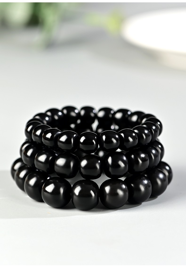 落花啼春和田玉黑羊脂墨玉籽料老型珠手串男玉石手链女路路通手把件老