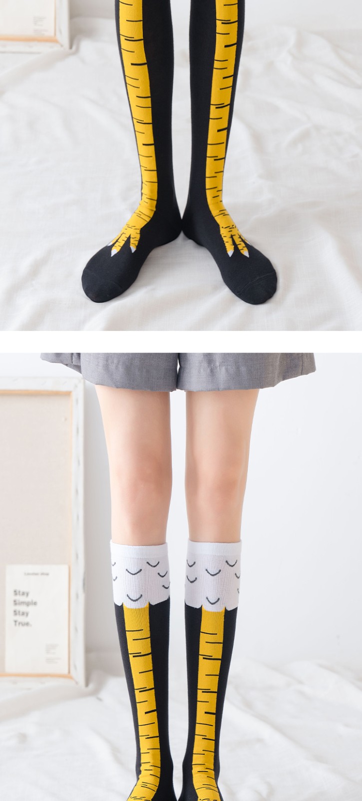 伦洛弗鸡爪袜子女健身瘦腿长筒袜夏季薄款纯棉鸡脚袜搞怪网红鸡腿长袜