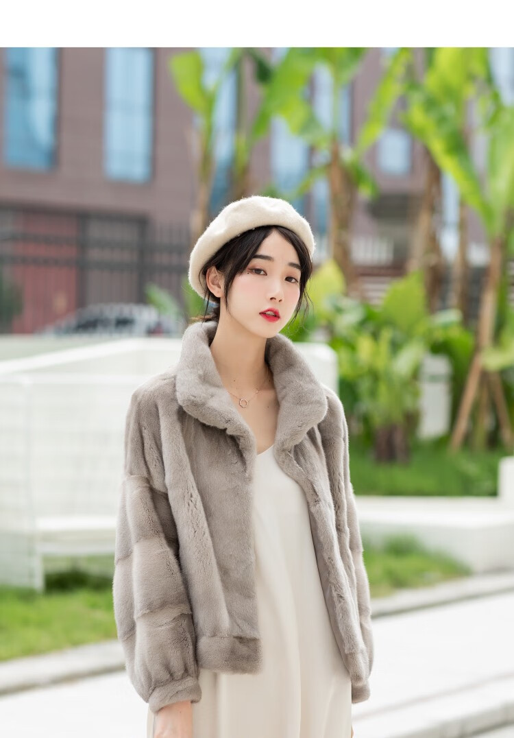 igh高定品牌女装时尚短款貂皮大衣女立领翻领两用进口母貂整貂皮草