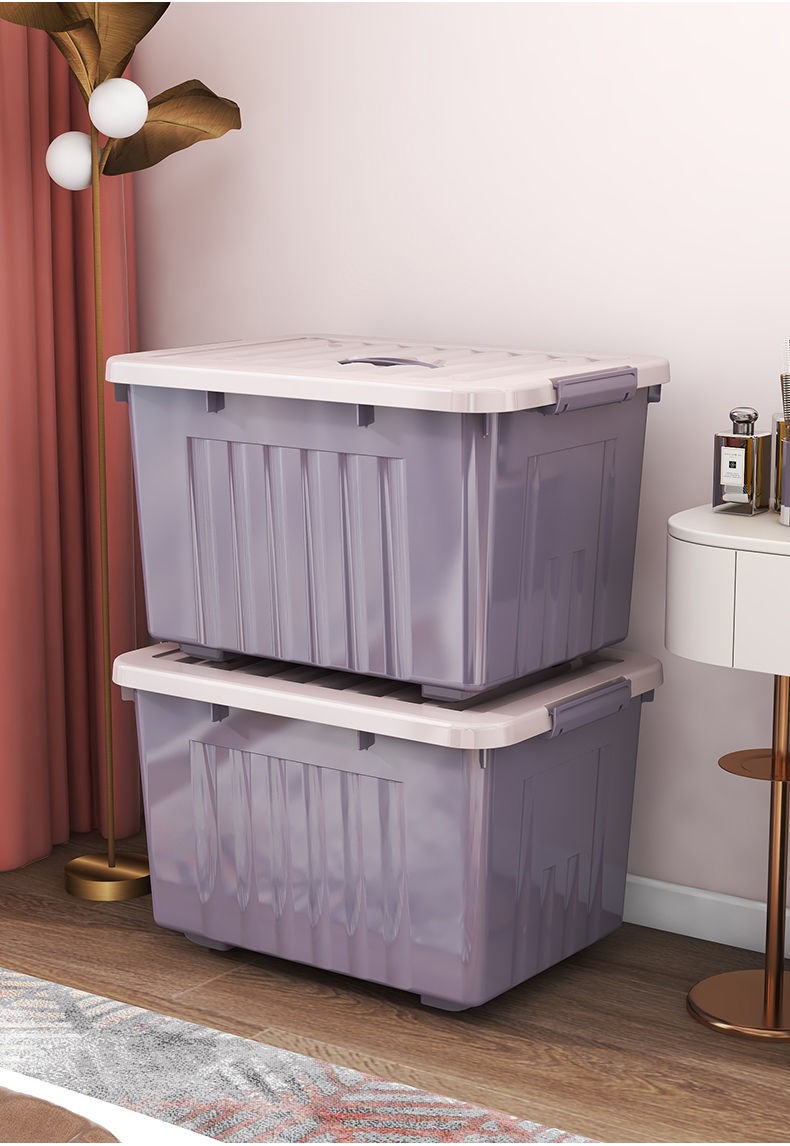 收纳箱家用塑料衣服整理箱零食玩具杂物宿舍书本储物箱银芯蓝白色大号