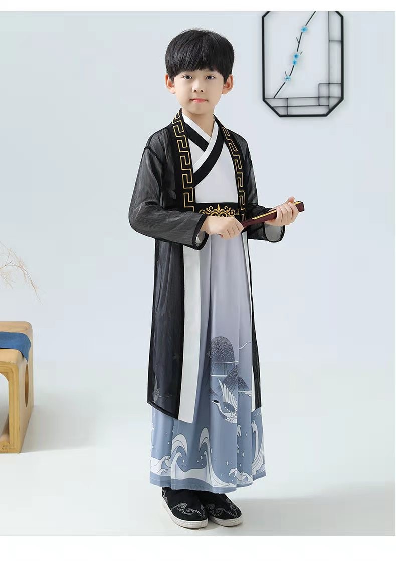 南糖三色儿童汉服男童小男孩古装唐装中国风书童国学舞台表演出服水墨