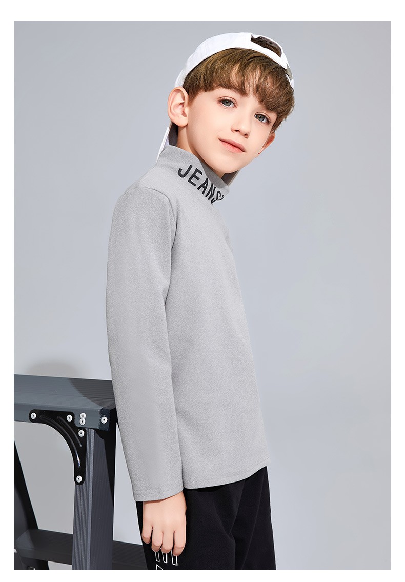 真维斯jeanswest童装男童长袖t恤儿童打底衫中大童半高领上衣字母打底