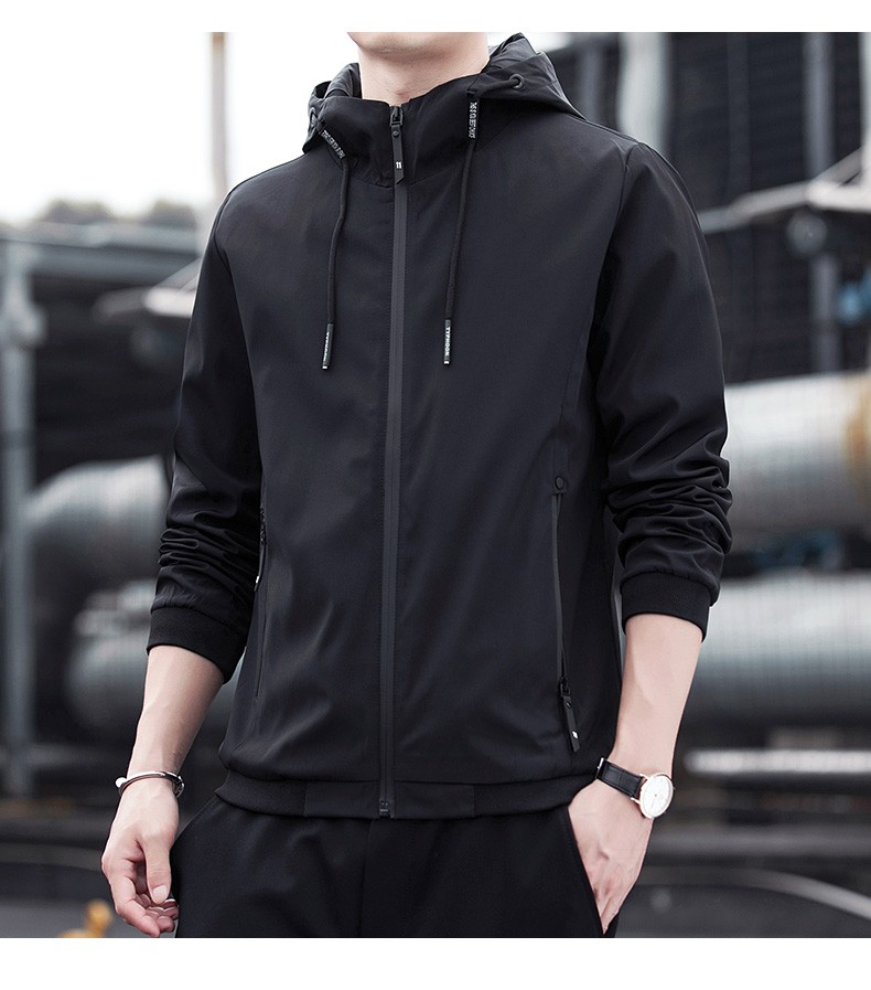 花花公子夹克外套男2021秋冬季新连帽夹克外套男百搭休闲外衣男生上衣