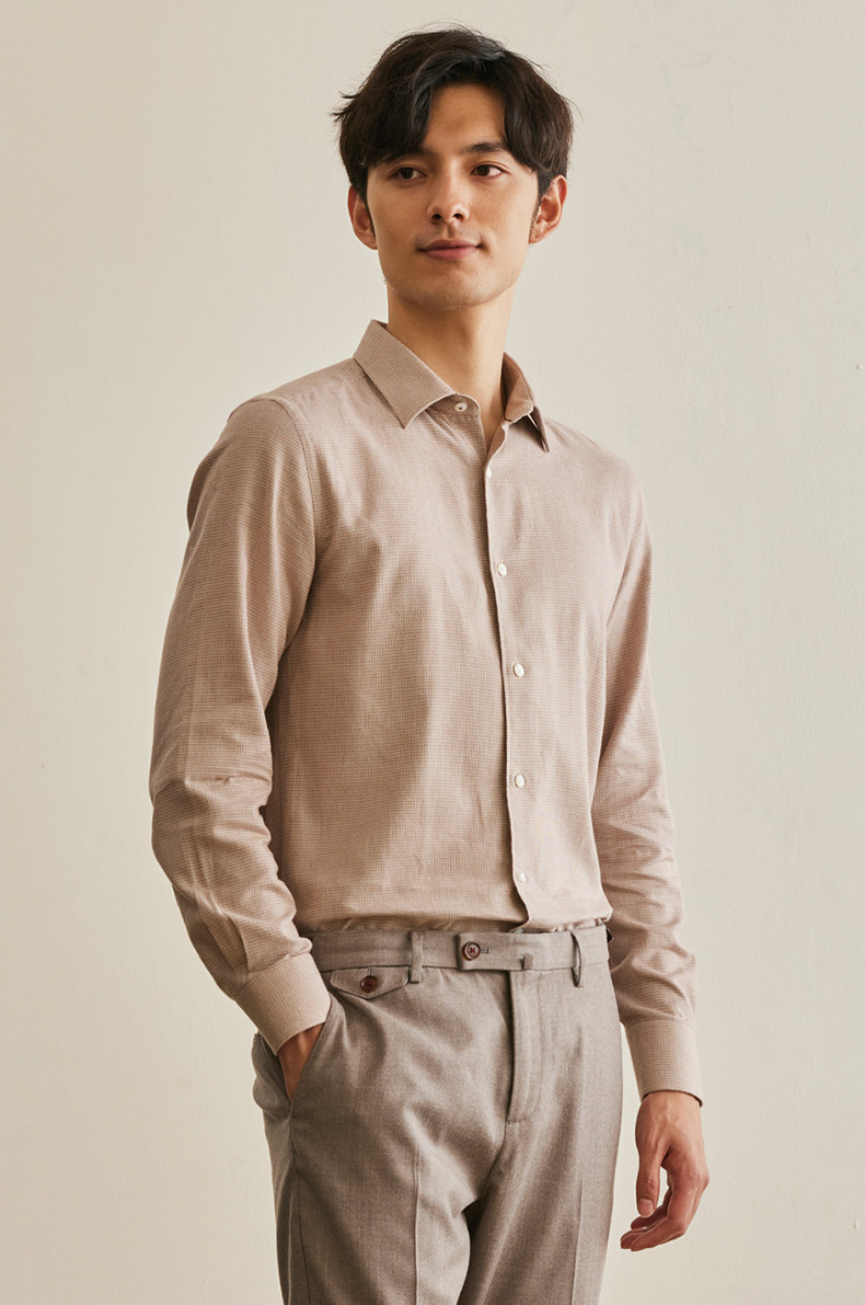 gentspace秋冬男士纯棉商务休闲衬衫衬衣驼色46
