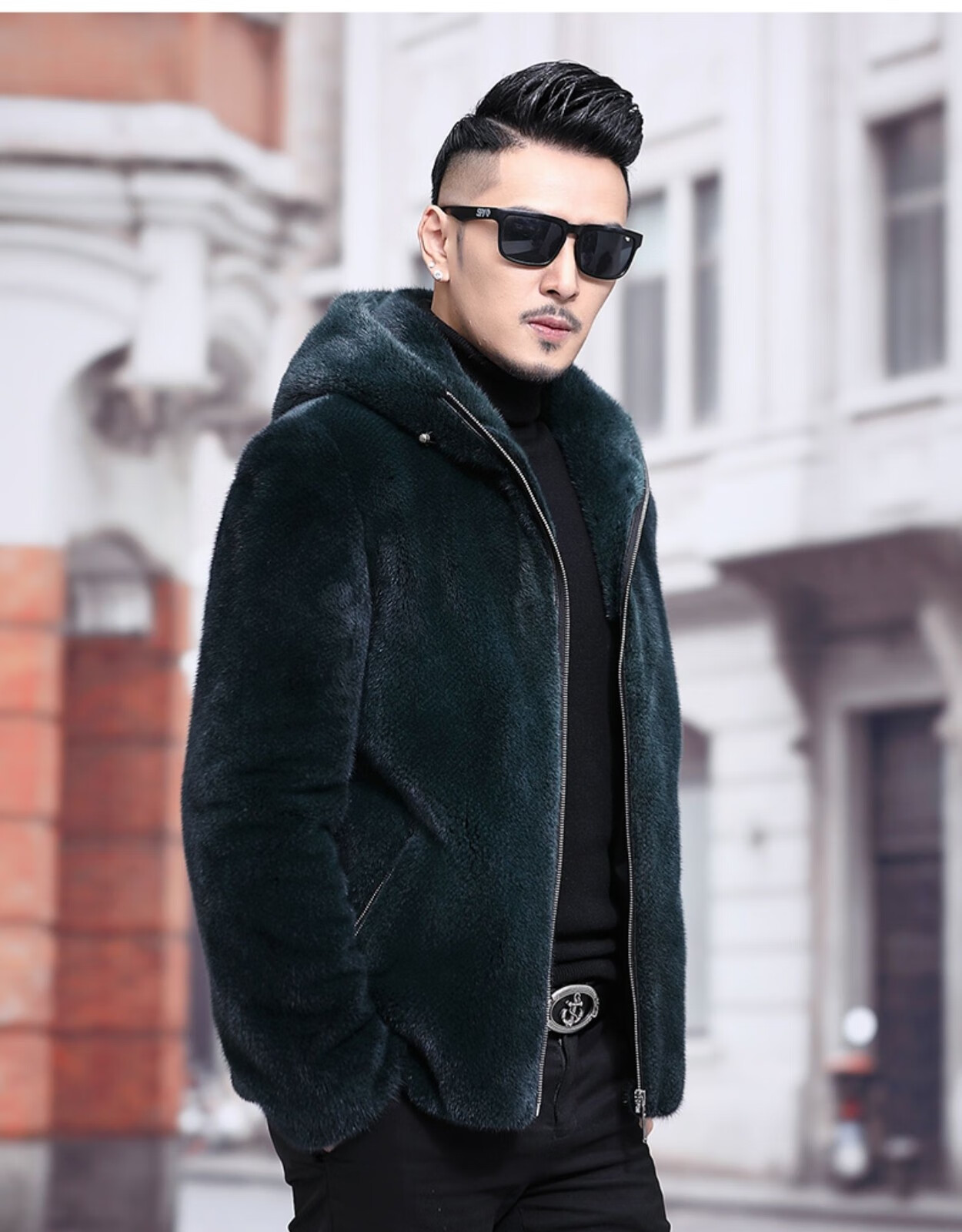 狄派斯进口海宁貂皮大衣整貂连帽天鹅绒水貂短款男皮衣皮草青年裘皮