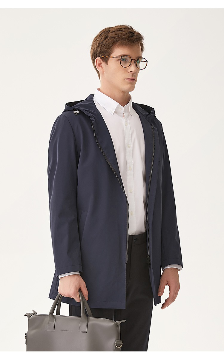 danielhechter丹尼爱特新款风衣男士中长款春秋季商务连帽外套宝蓝色