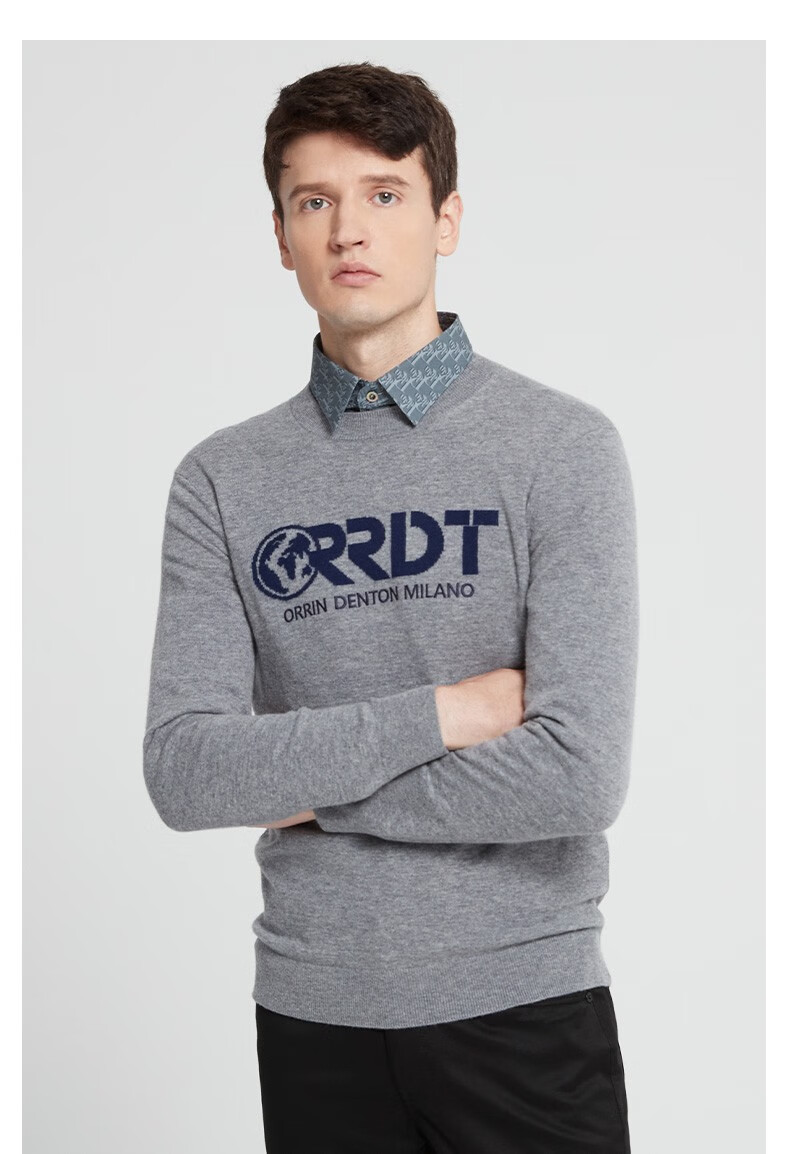 澳林丹顿(orrdt)圆领羊毛衫 奢侈品男装秋冬 字母logo提花刺绣男士百