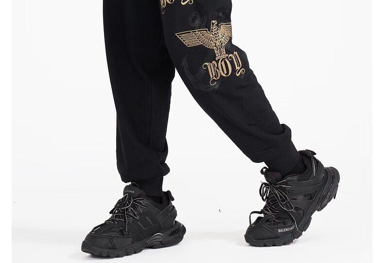 boylondon潮牌休闲裤男女同款2022新品老鹰层次感印花长