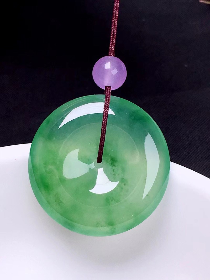 发源地冰晴水飘花平安扣吊坠翡翠18k金镶钻缅甸a货玉石珠宝送女友礼物