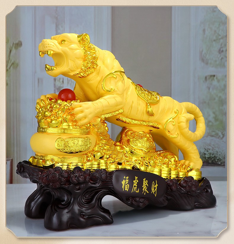 真石演绎福虎聚财公司办公室桌面老虎摆件工艺品家居客厅电视柜酒店
