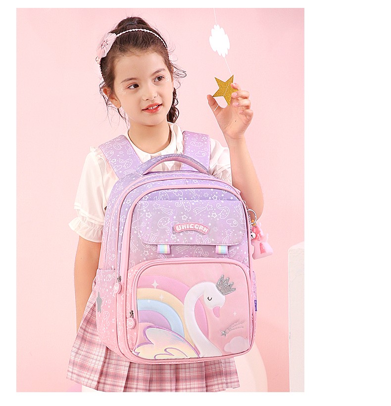 多妙屋书包小学生女生一三四年级女孩渐变新款儿童减负护脊双肩包粉红