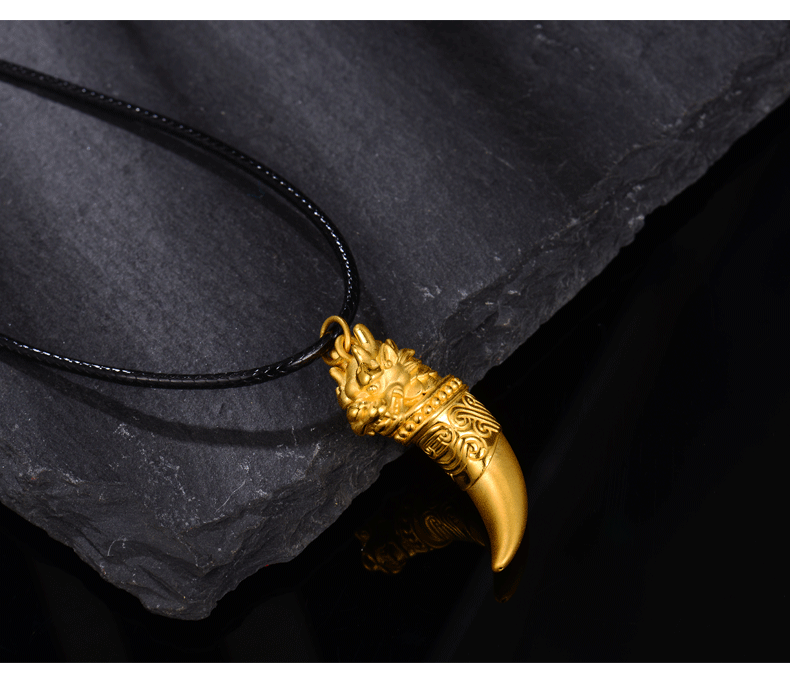 顺丰速运欧颜黄金狼牙吊坠男款足金男士项链挂坠复古酷潮狼牙项链个性