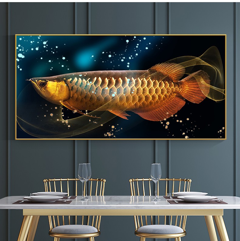 领艺(lingyi)招财金龙鱼餐厅饭厅装饰画现代简约歺厅墙面壁画新中式