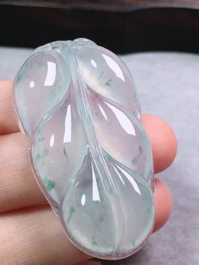 绿翠天成 翡翠冰种叶子树叶吊坠 冰种翡翠缅甸天然a货玉石项链送礼