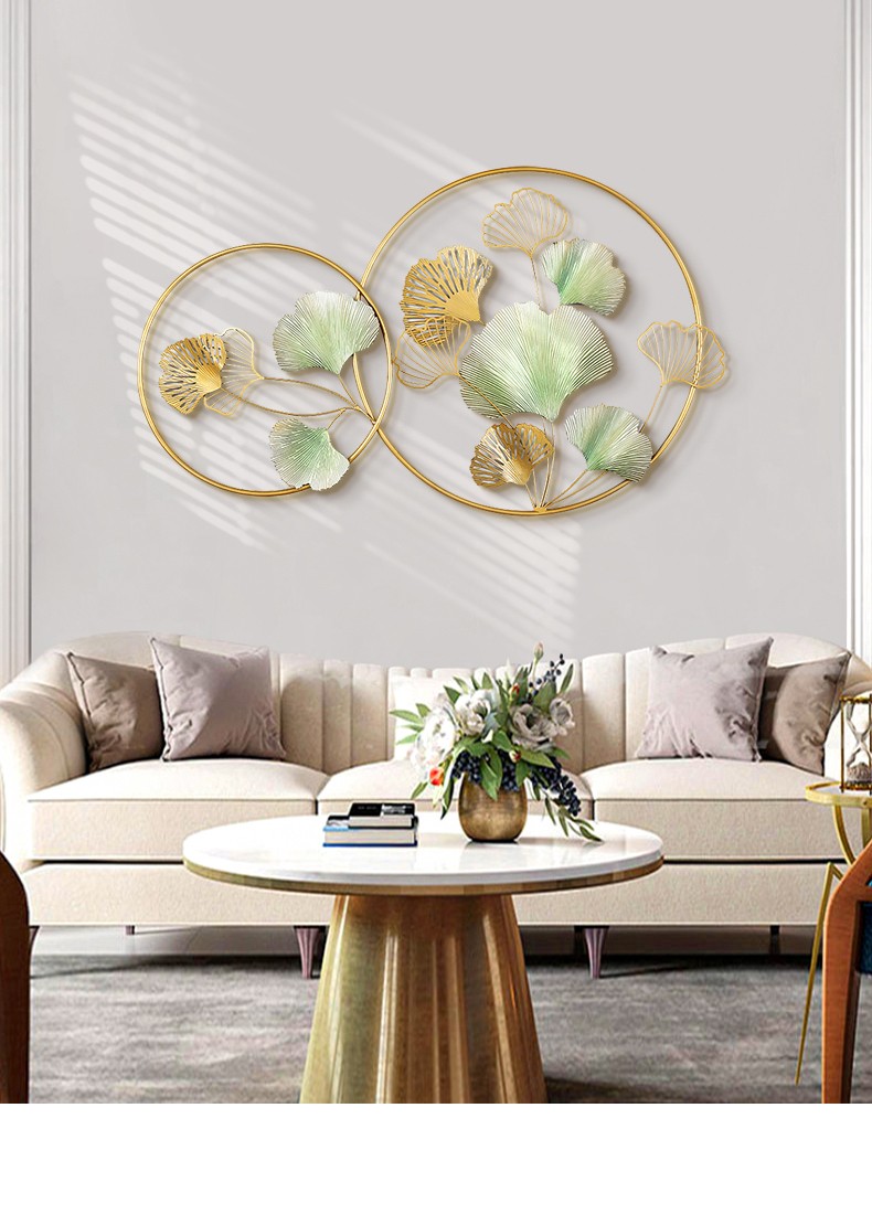 北欧轻奢铁艺客厅玄关壁饰银杏叶电视背景墙面时尚创意装饰品挂件