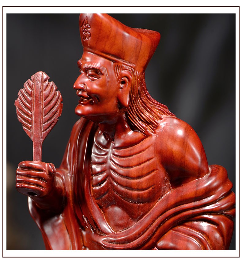 闽木匠 红花梨木雕活佛济公摆件实木质雕刻客厅家居供奉工艺品摆设