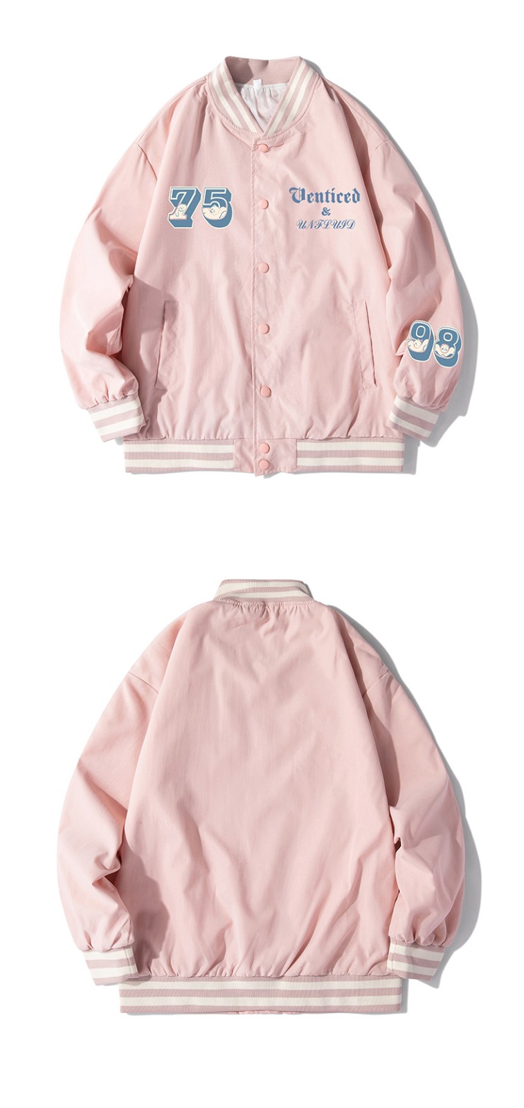 查尔斯桃心立体数字印花休闲拼接棒球服外套男女同款黑色xl