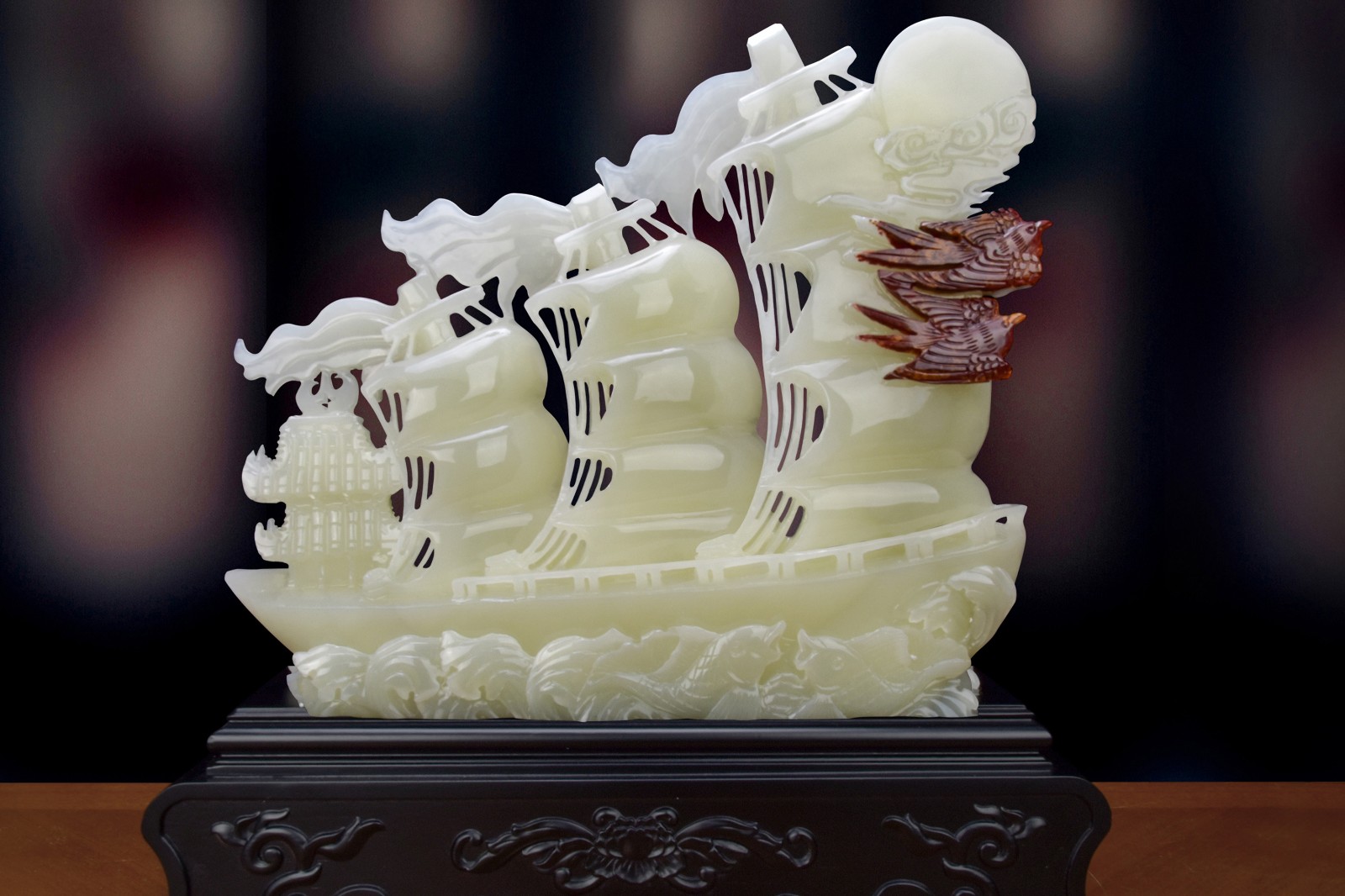 玛朵维汀品牌玉石摆件一帆风顺帆船工艺品摆件客厅玄关酒柜办公家居