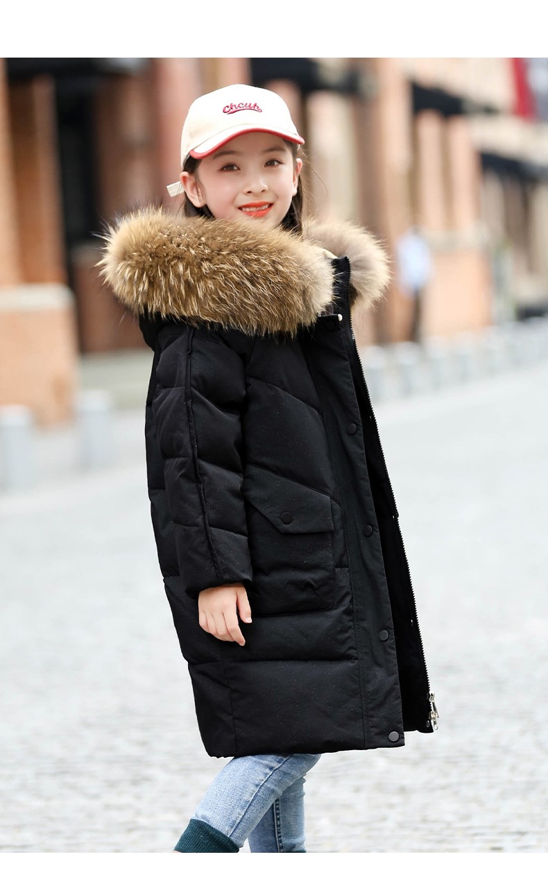 妙菲熊女童羽绒服白鸭绒中长款外套2021新款儿童羽绒服中大童小女孩大