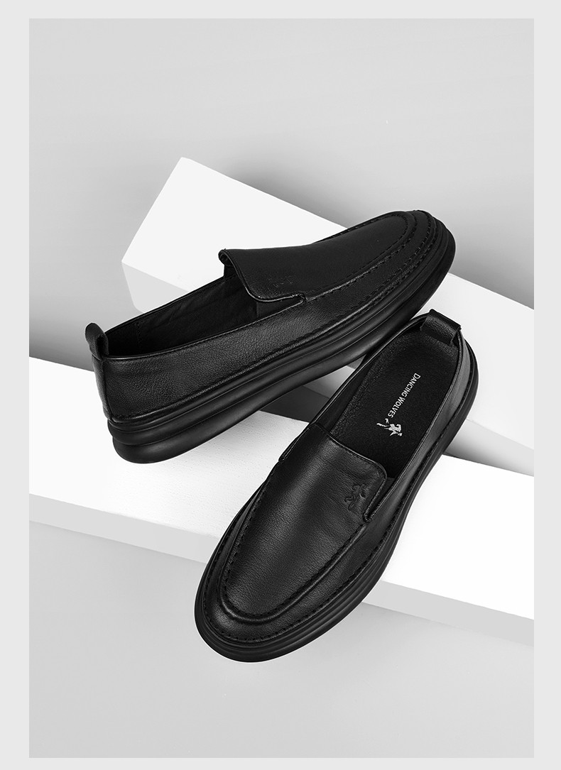 与狼共舞男鞋秋季商务皮鞋男士头层牛皮一脚蹬真皮休闲乐福鞋子男潮sw