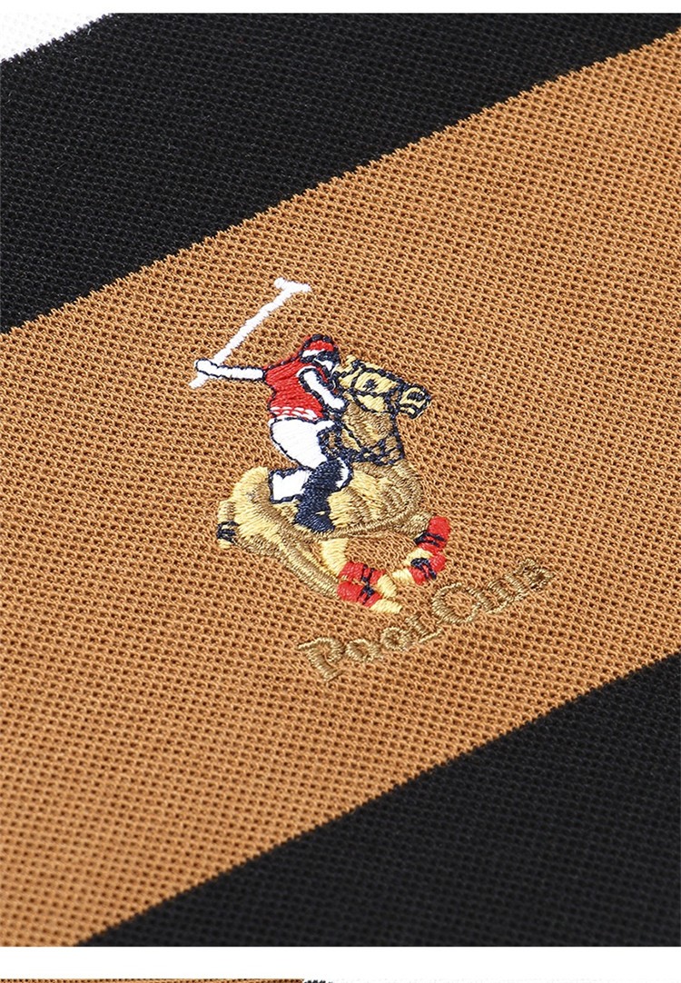 master polo保罗马球polo衫男长袖上衣秋季新款条纹翻领商务男装 棕色