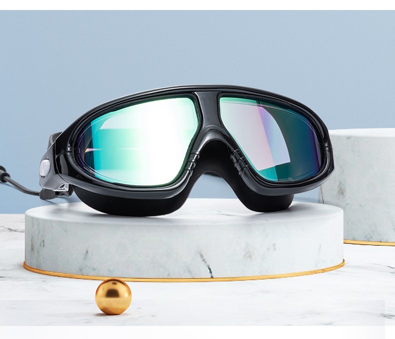 okoj品牌游泳镜女防水防雾泳镜高清舒适大框镀膜连耳塞一体游泳眼镜