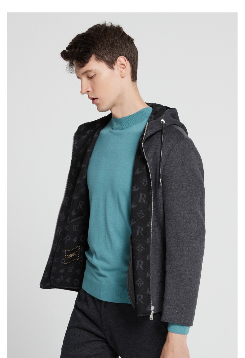 澳林丹顿(orrdt)羊毛茄克 奢侈品男装秋冬 时尚休闲经典纯色百搭连帽