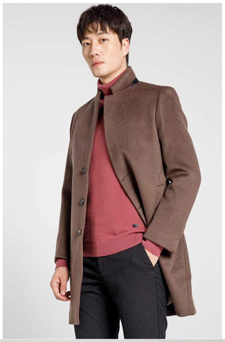 braun buffel/布兰施秋冬款羊毛大衣毛呢外套男防寒保暖国风男装 驼色