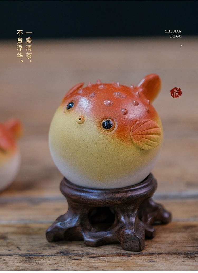 摆件手工茶玩可养招财迷你鱼装饰工艺品 河豚家族一家(礼盒装)【图片