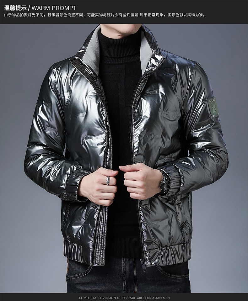 意大利鲨鱼2021冬季新款羽绒服亮面连帽保暖白鸭绒羽绒服耐寒防风时尚