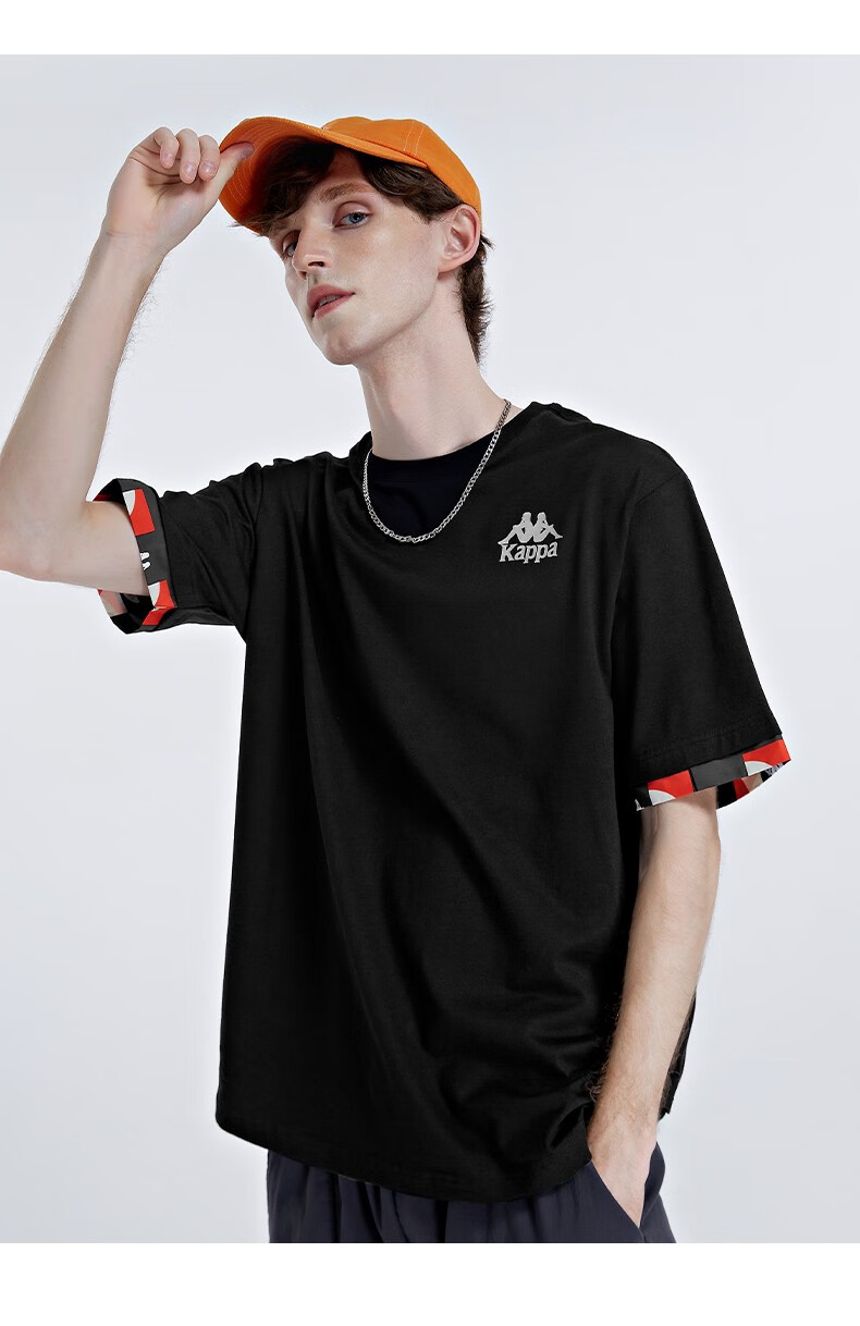 kappa卡帕短袖2021新款男假两件运动t恤夏休闲圆领半袖k0c12td61黑色