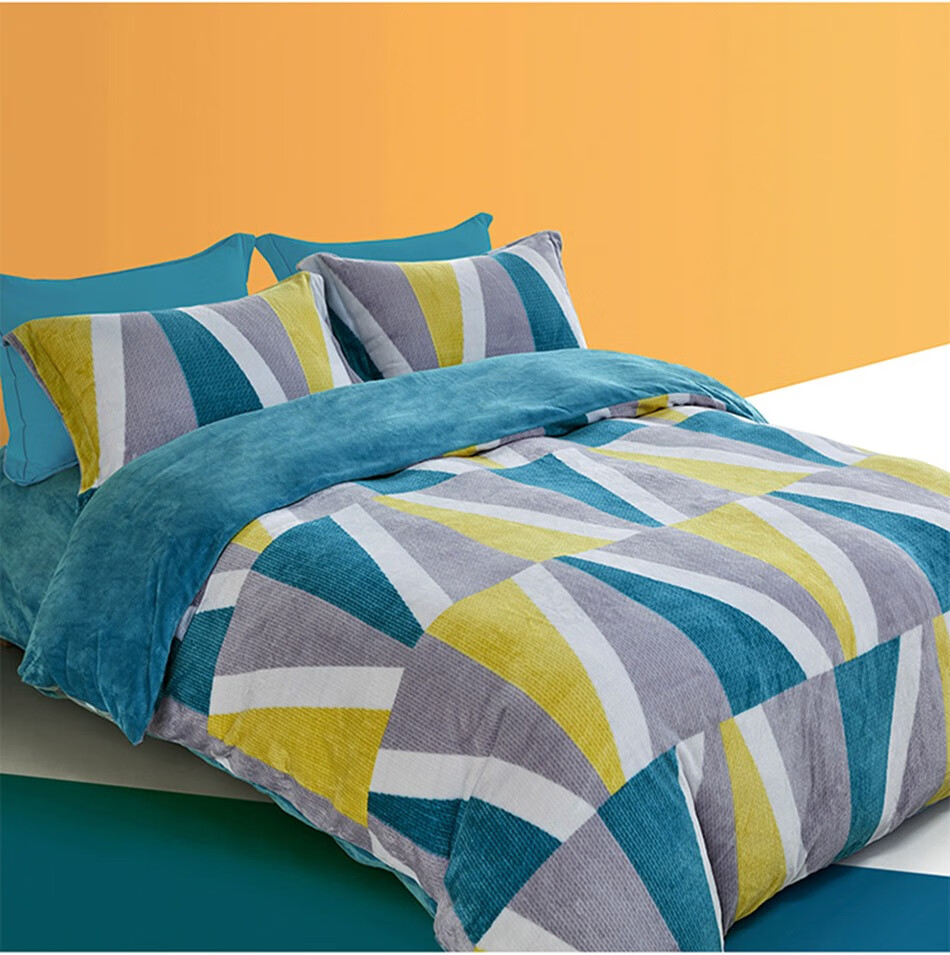 lovo乐蜗家纺法兰绒四件套牛奶绒床上用品床单被套秋冬保暖单双人套件